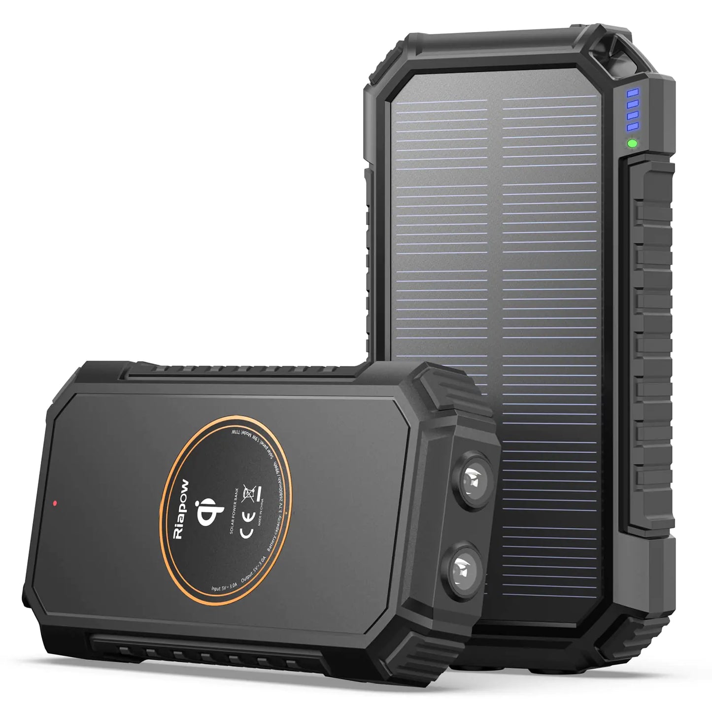 Riapow Solar Power Bank 26800mAh, Wireless Portable Charger with USB C Input/Output Fast Charge 3.0A Solar Charger External Battery with Flashlight for Phone, Tablet and Camping Outdoors
