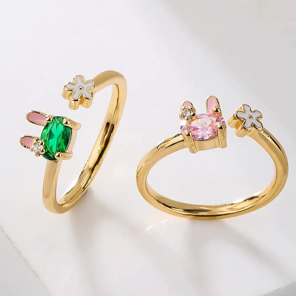 18K Gold Copper Plated Zircon Rabbit Geometric Ring