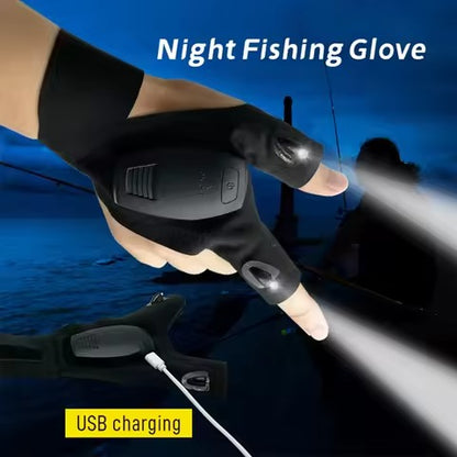 Waterproof Rechargeable LED Flashlight Gloves, Adjustable Strap, One Size Fit All, Black