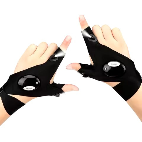 Waterproof Rechargeable LED Flashlight Gloves, Adjustable Strap, One Size Fit All, Black