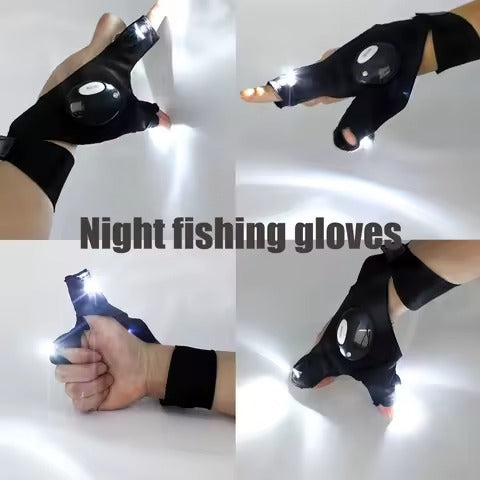 Waterproof Rechargeable LED Flashlight Gloves, Adjustable Strap, One Size Fit All, Black
