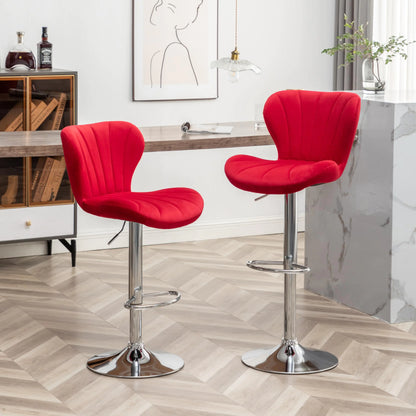 Roundhill Furniture Ellston Velvet Adjustable Swivel Barstools in Red Set of 2