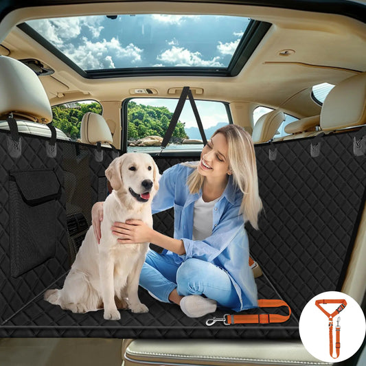 Vinstatin Back Seat Extender for Dogs with Hard Bottom Nonslip & Waterproof Dog Car Seat Cover for Back Seat Pet-Friendly Ridesharing Dog Hammock with Mesh Window Storage Pocket for Car SUV