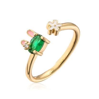 18K Gold Copper Plated Zircon Rabbit Geometric Ring
