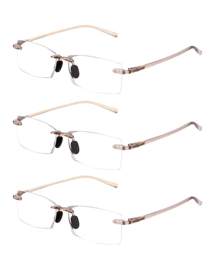 TERAISE Rimless Reading Glasses Comfortable Lightweight Frameless Reader 3 Pack Men and Women Blue Light Blocking Computer Eyeglasses(3.0X)